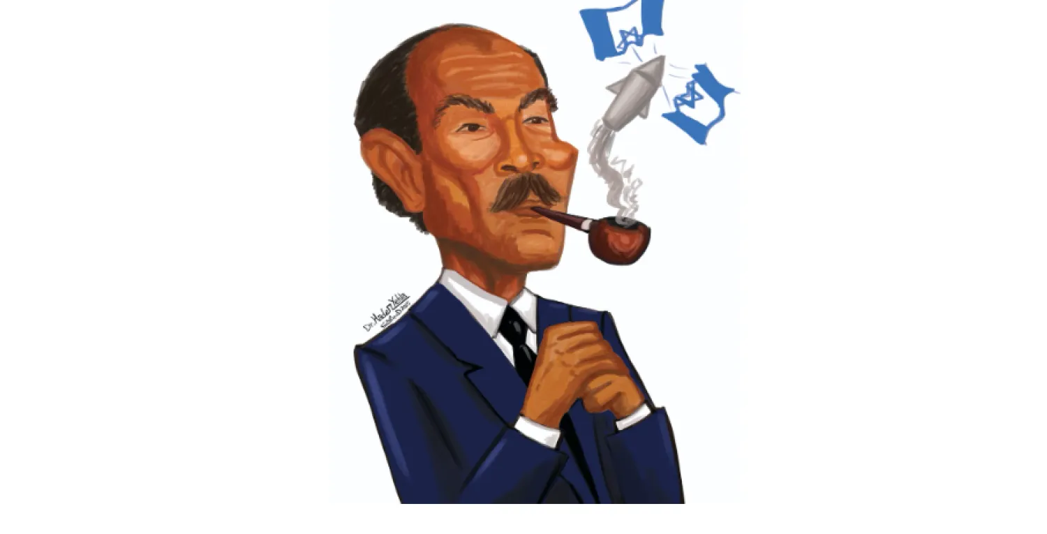 أعمال المعرض تضمنت بورتريهات للسادات ومشاهد رمزية عن الحرب (الجمعية المصرية للكاريكاتير)