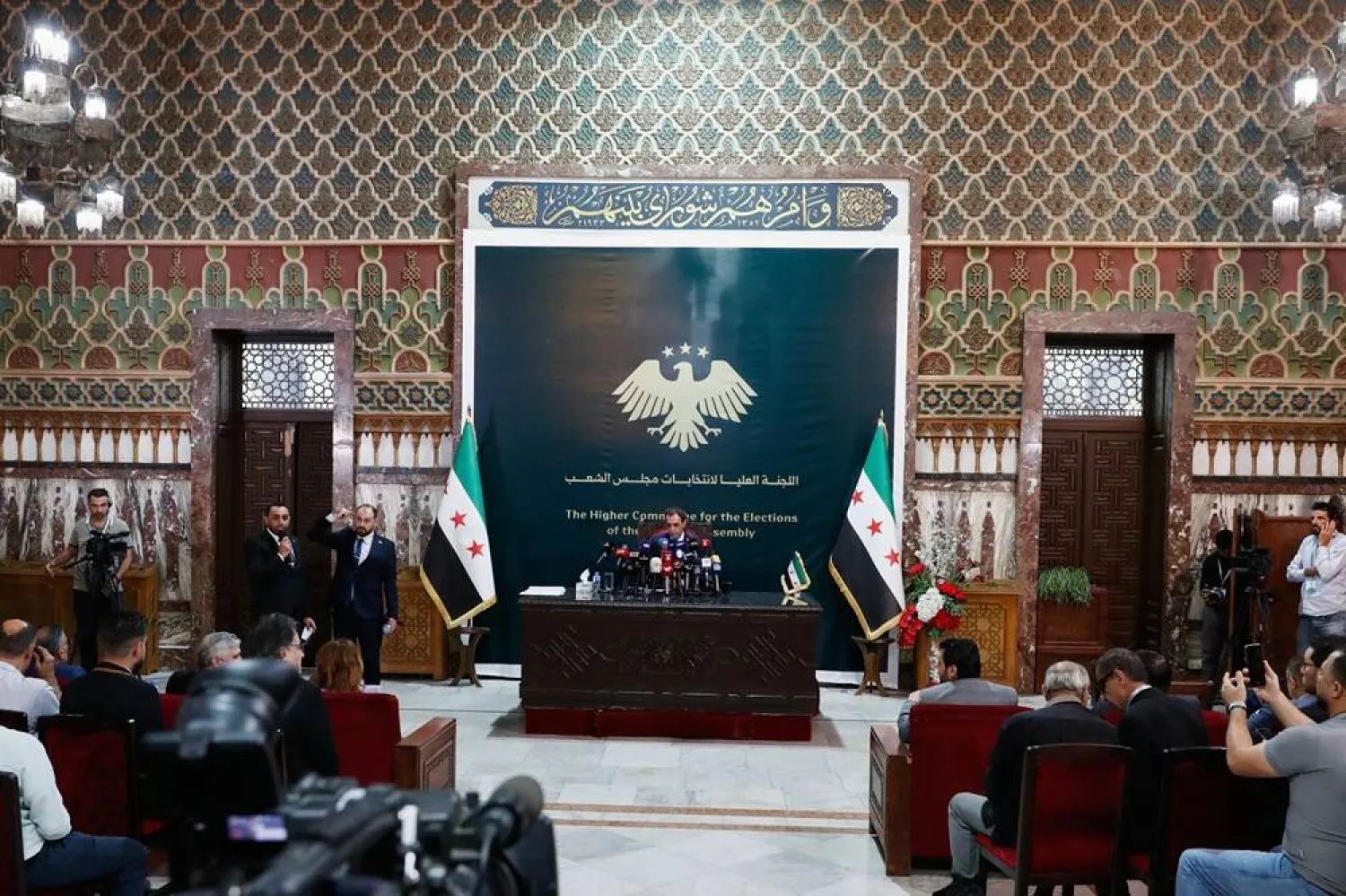  The Spokesman for the Supreme Committee for the Syrian parliamentary elections, Nawwar Nejmeh, announces the final results of Syria's first parliamentary elections since the ouster of former President Bashar al-Assad during a press conference in Damascus, Syria, Monday, Oct. 6, 2025. (AP) 