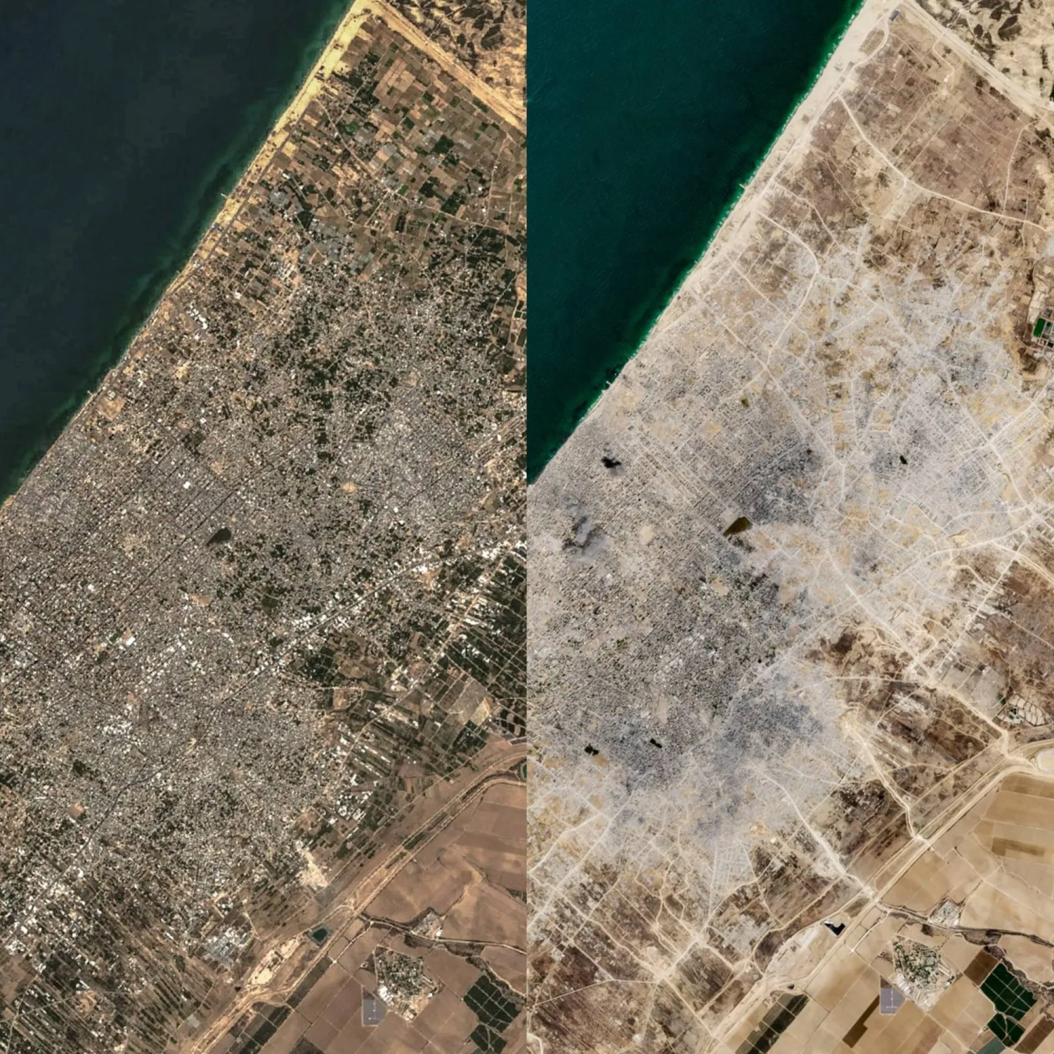 صورتان بالأقمار الصناعية تظهران كيف «مسحت» إسرائيل مدينة غزة