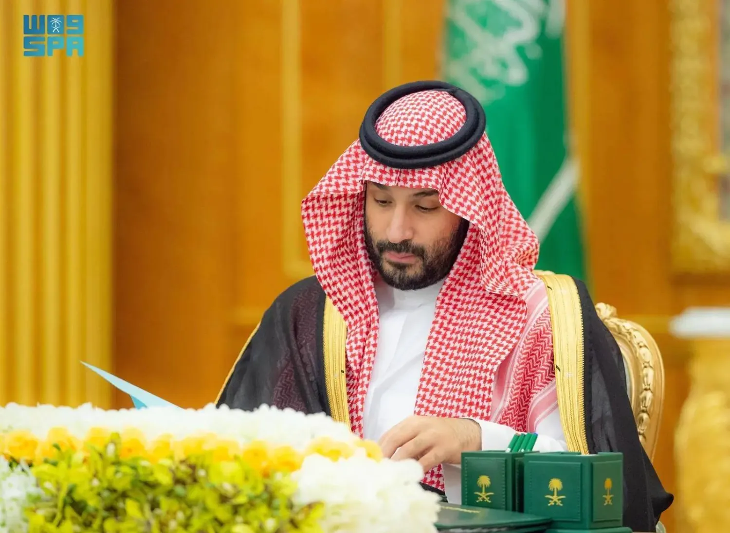 Prince Mohammed bin Salman bin Abdulaziz Al Saud, Crown Prince and Prime Minister, chairs the Cabinet meeting in Riyadh. (SPA)