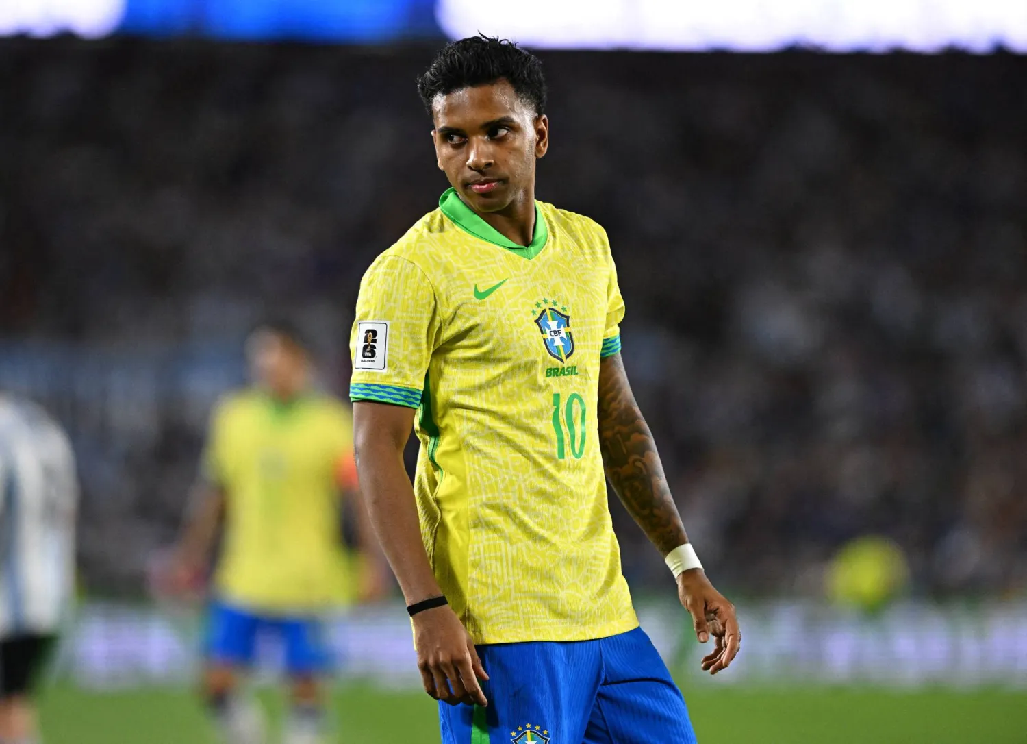 FILE PHOTO: Soccer Football - World Cup - South American Qualifiers - Argentina v Brazil - Estadio Mas Monumental, Buenos Aires, Argentina - March 25, 2025 Brazil's Rodrygo reacts during the match REUTERS/Rodrigo Valle/File Photo