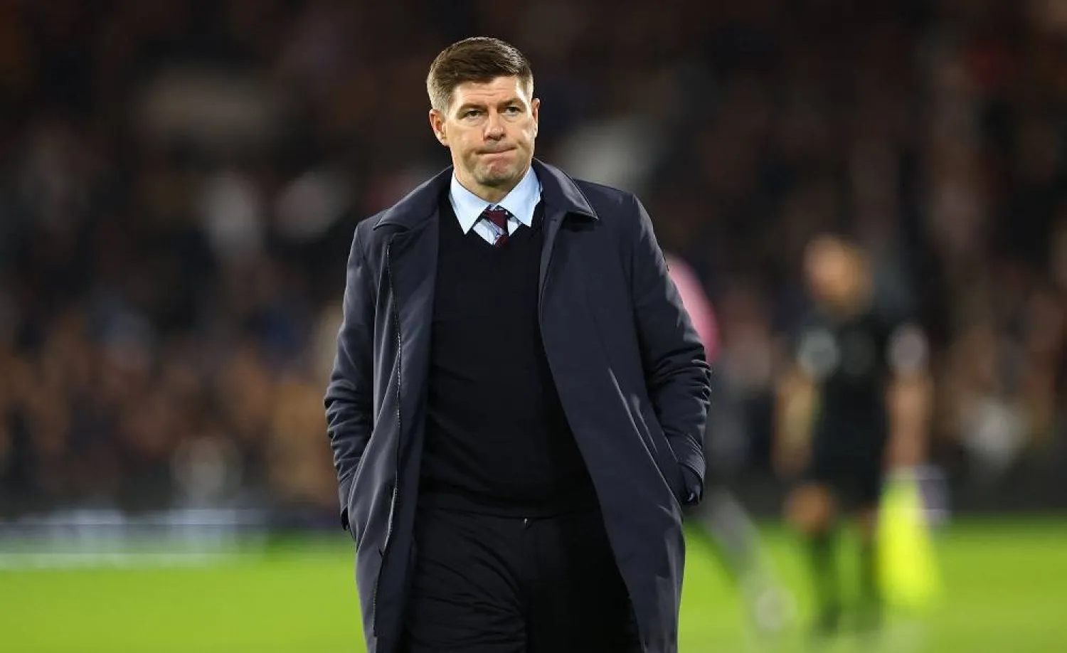 Former Aston Villa manager Steven Gerrard looks dejected after the match at Craven Cottage. London, Britain, Oct. 20, 2022. (Reuters)
