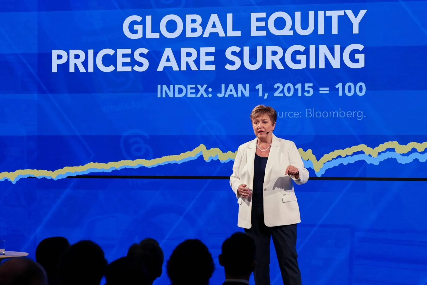 غورغييفا تتحدث قبيل اجتماعات الخريف في معهد ميلكن في واشنطن (رويترز)