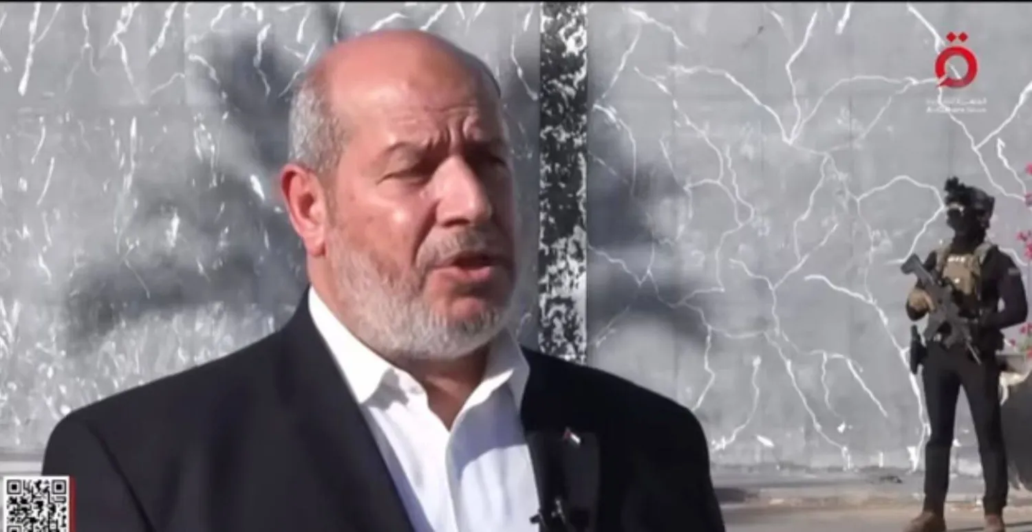 خليل الحية خلال لقائه مع قناة «القاهرة الإخبارية» من شرم الشيخ
