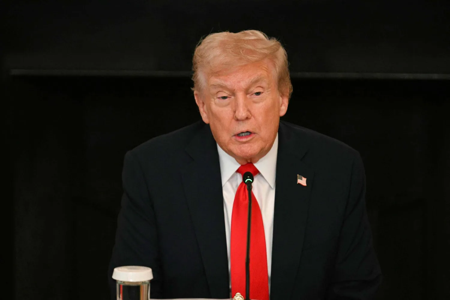 US President Donald Trump speaks during a roundtable about Antifa in the State Dining Room of the White House in Washington, DC, on October 8, 2025. (Photo by Jim WATSON / AFP)