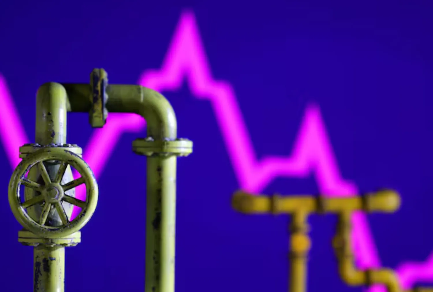 Model of natural gas pipeline and decreasing stock graph, July 18, 2022. REUTERS/Dado Ruvic/Illustration