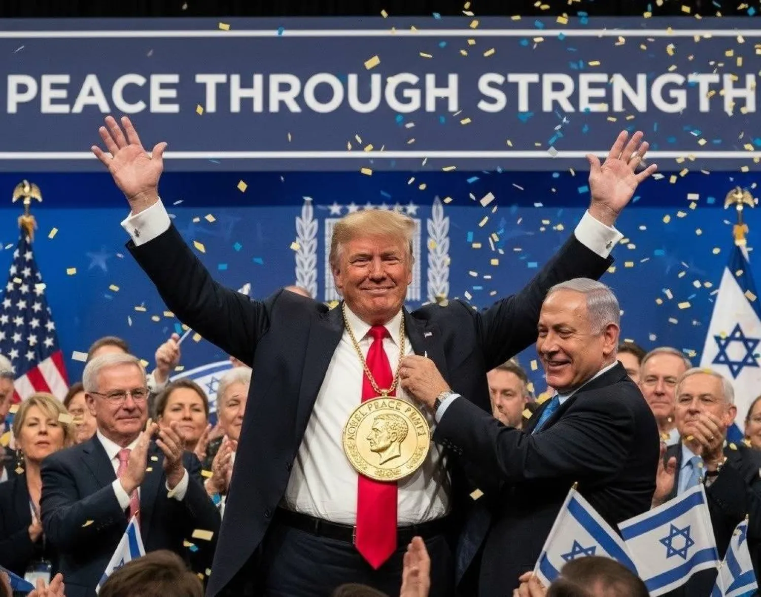 صورة مولدة بالذكاء الاصطناعي لفوز الرئيس الأميركي بجائرة نوبل للسلام (الحساب الرسمي لديوان رئيس الوزراء الإسرائيلي على منصة «إكس»)