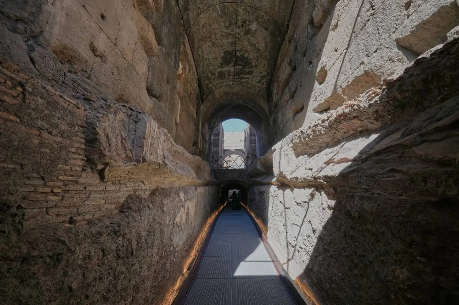 A view of the so-called "Passage of Emperor Commodus", a newly restored tunnel ancient Roman emperors would use to enter the Colosseum unseen and protected, that will open to visitors at the end of the month, in Rome, Wednesday, Oct. 8, 2025. (AP)