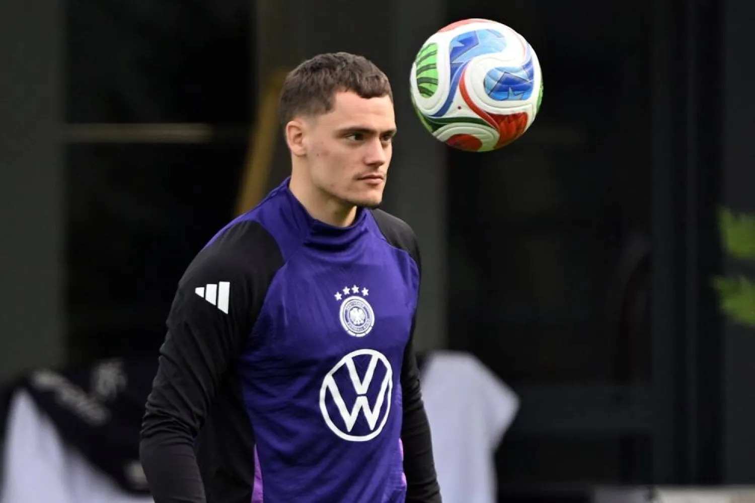  Germany's Florian Wirtz attends a training session of the German national soccer team in Herzogenaurach, Germany, Wednesday, Oct. 8, 2025, ahead of the World Cup qualifier match against Luxembourg. (Federico Gambarini/dpa via AP) 
