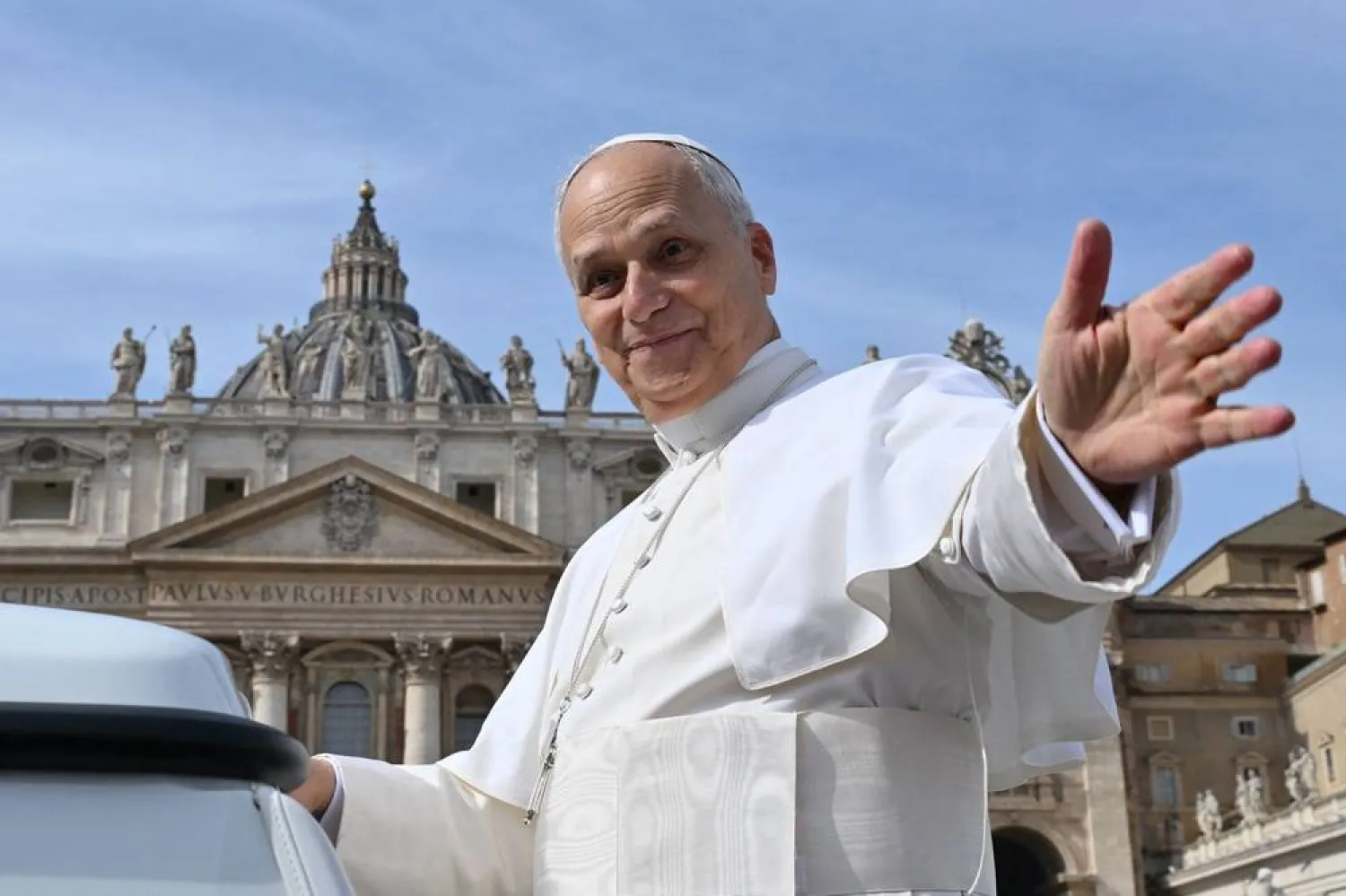  Pope Leo XIV greets the faithful from his popemobile at the end of the Jubilee mass of Marian Spirituality at St. Peter's square in the Vatican on October 12, 2025. (AFP) 