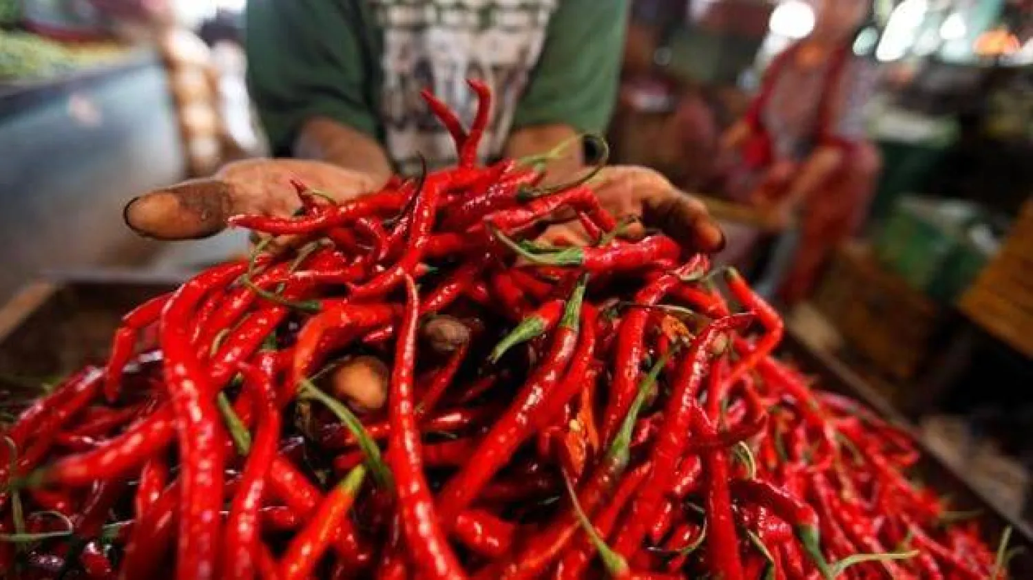 تاجر الفلفل الحار يعرضه للبيع في سوق بجاكرتا (أرشيفية - رويترز)