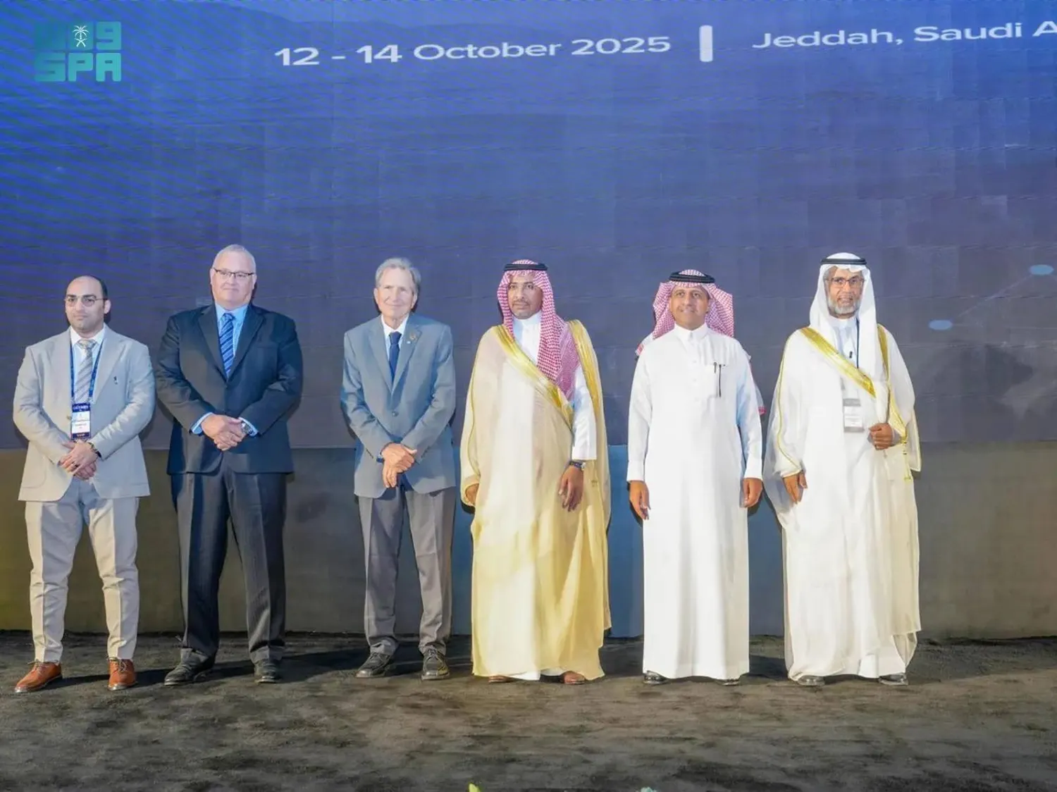 Saudi Minister of Industry and Mineral Resources Bandar Alkhorayef and other officials are seen at the opening of GEOMIN 2025 in Jeddah. (SPA)