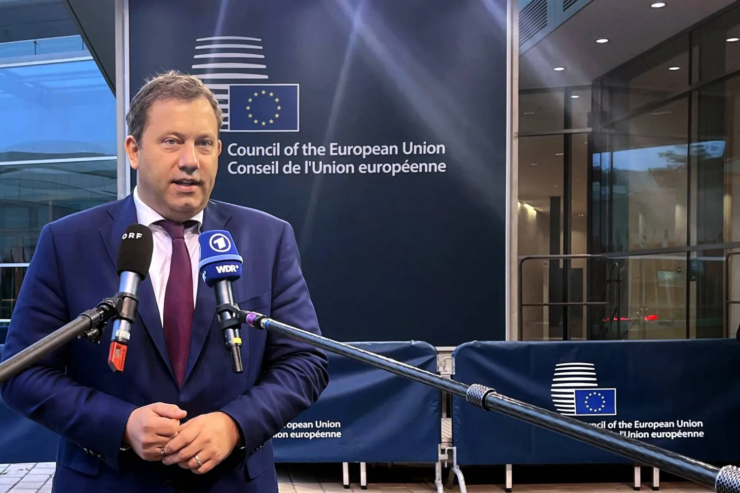 10 October 2025, Luxembourg: German Finance Minister Lars Klingbeil speaks to the press ahead of the EU Finance ministers' meeting in Luxembourg. (dpa)