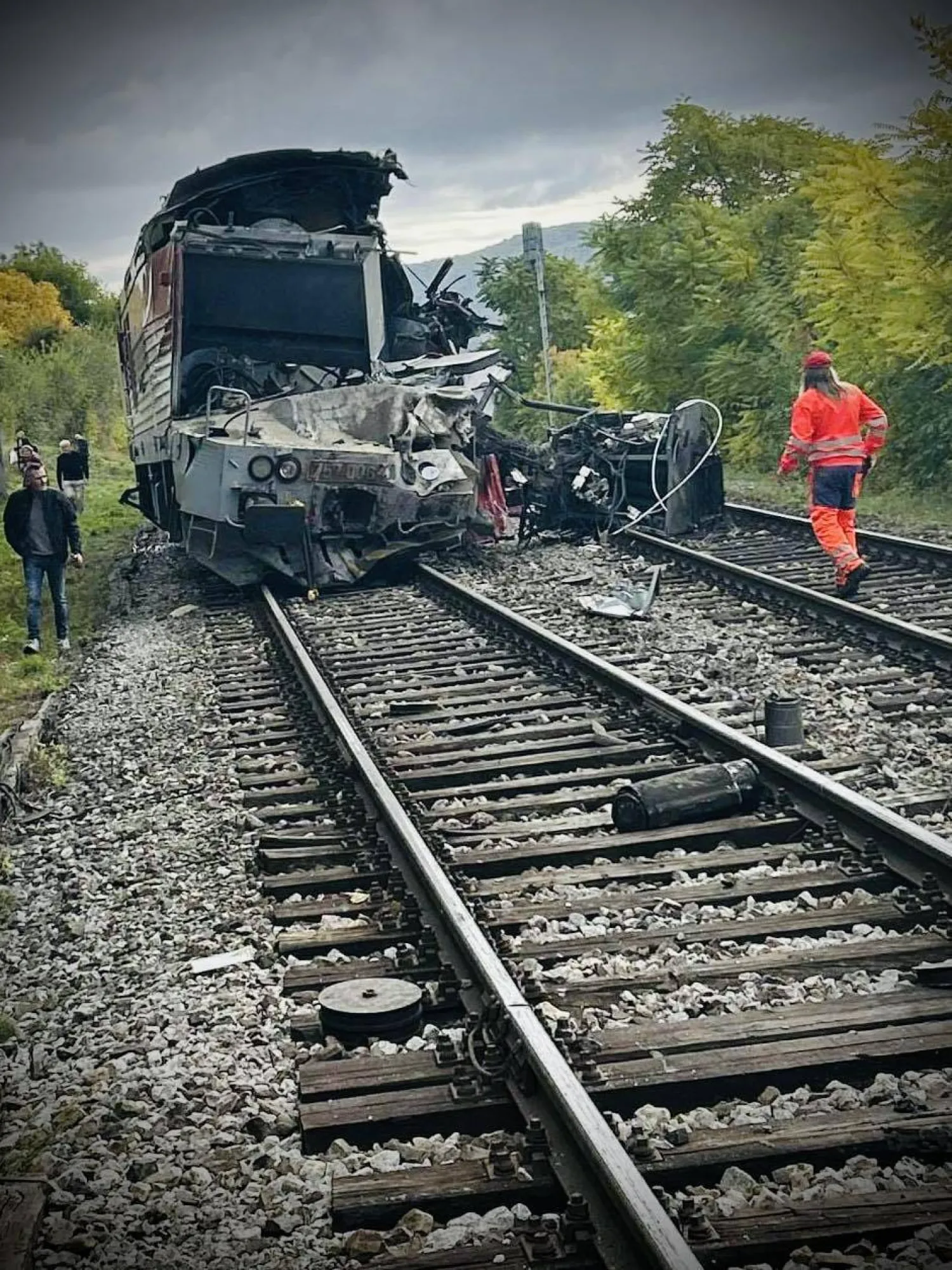 Police footage posted on Facebook shows mangled wreckage of a train