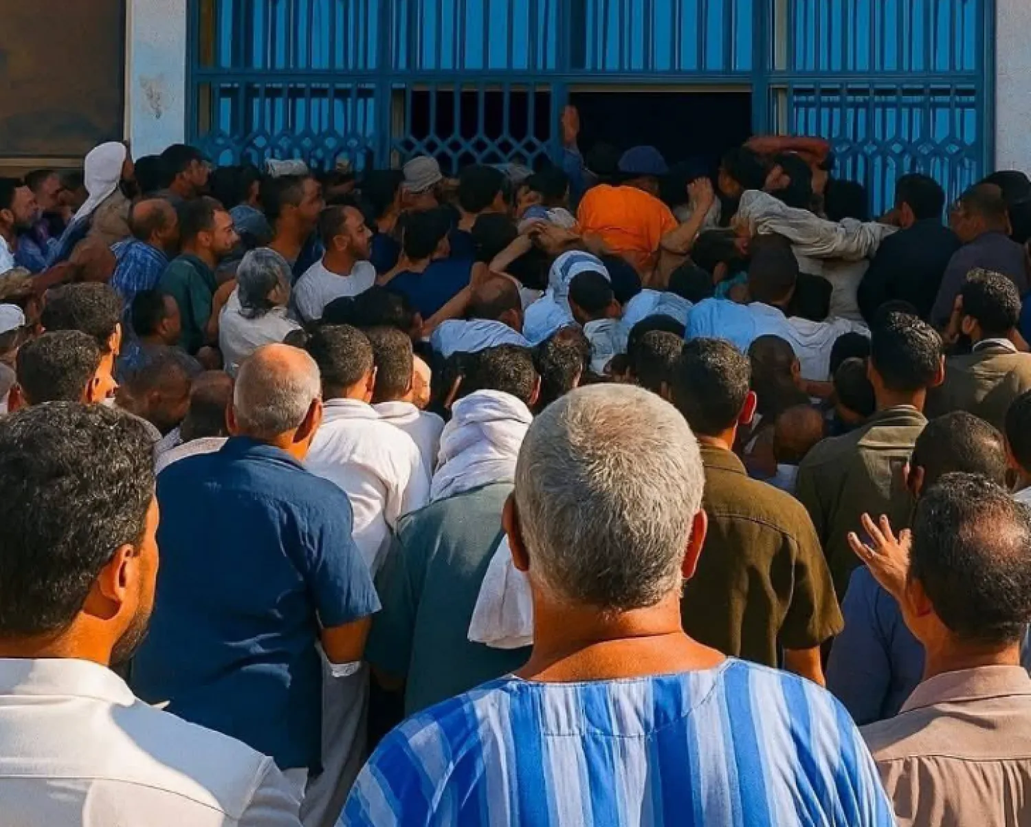 طابور وتدافع من مواطنين ليبيين أمام أحد المصارف (صفحة ترند ليبيا)