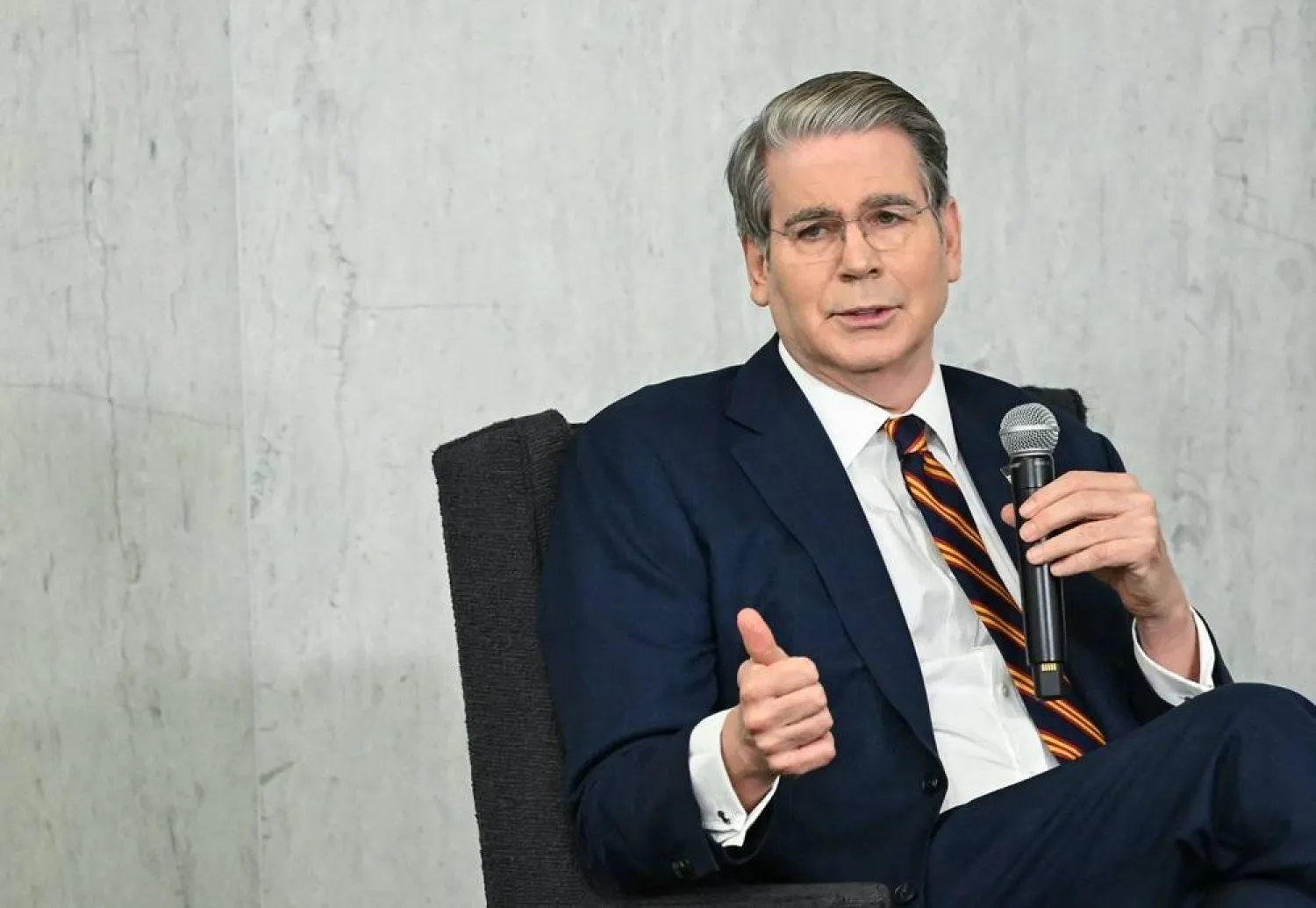  US Secretary of Treasury Scott Bessent speaks at the Federal Reserve Board's Community Bank Conference at the Federal Reserve Board headquarters in Washington, DC, on October 9, 2025. (AFP)