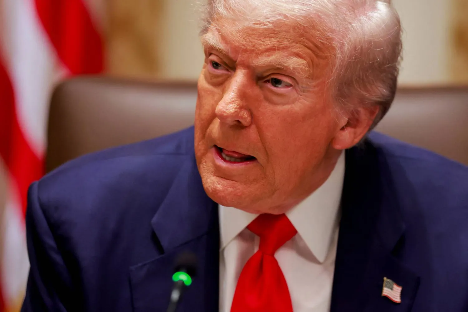 US President Donald Trump listens to a reporter's question before his lunch with Argentina's President Javier Milei in the Cabinet Room at the White House in Washington, DC, US, October 14, 2025. (Reuters)