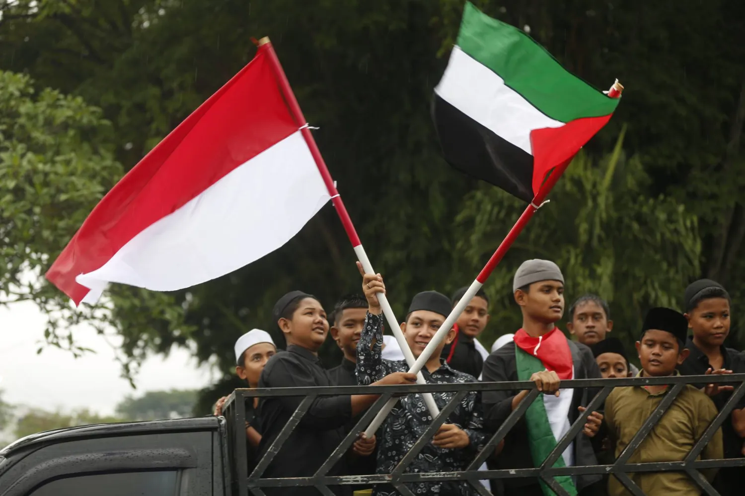 Indonesians take part in an anti-Israel rally in Banda Aceh, Indonesia, 15 October 2025. (EPA)