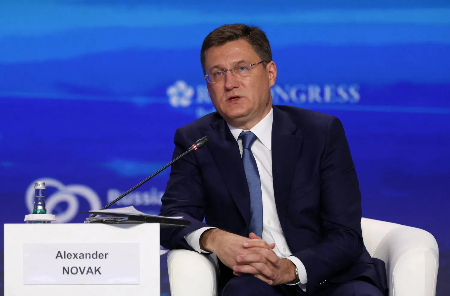 نوفاك يتحدث في «أسبوع الطاقة الروسي» (رويترز)