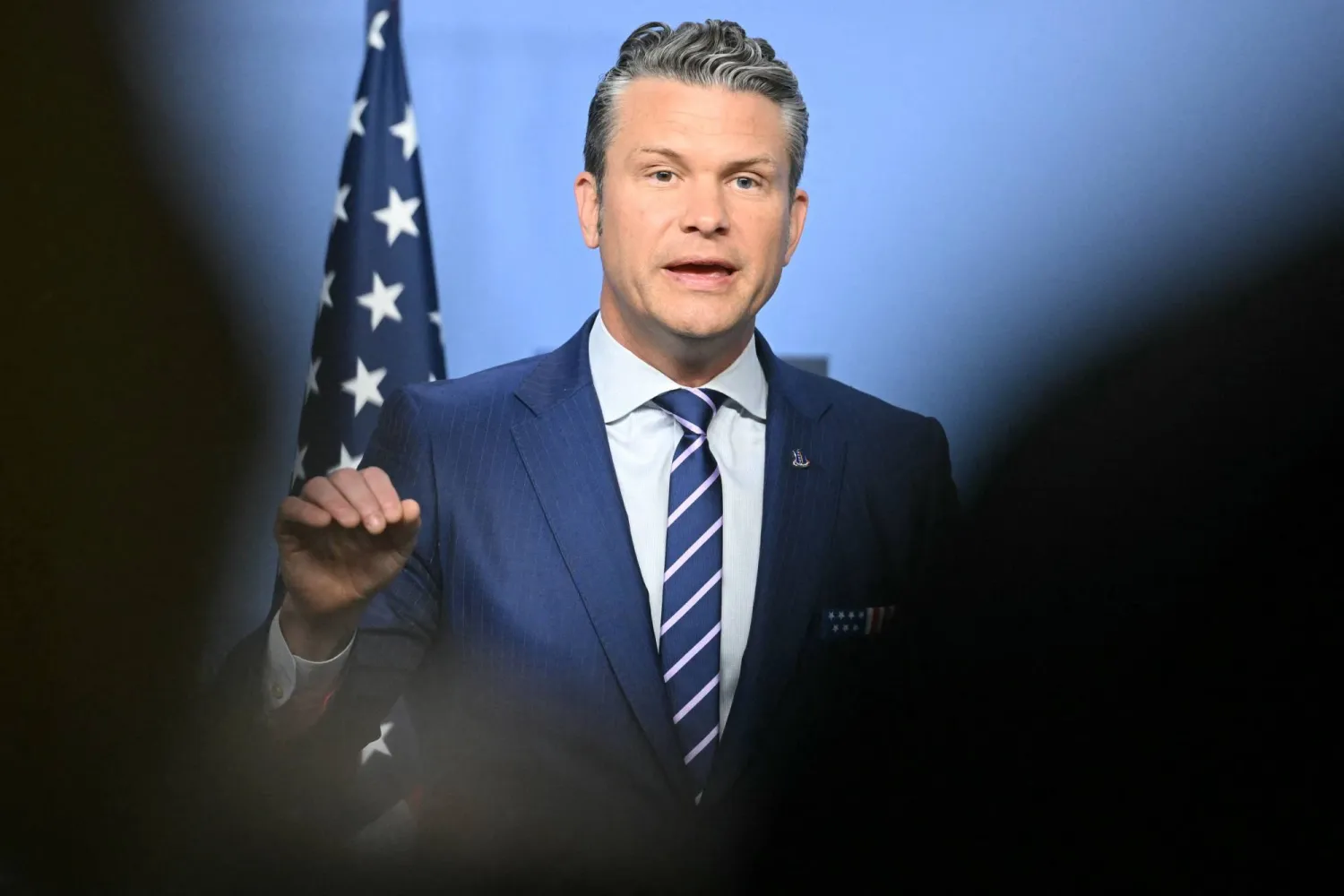 US Defense Secretary Pete Hegseth speaks to the press as he arrives at the NATO headquarters prior to a meeting of NATO Ministers of Defense Summit in Brussels on October 15, 2025. (AFP)