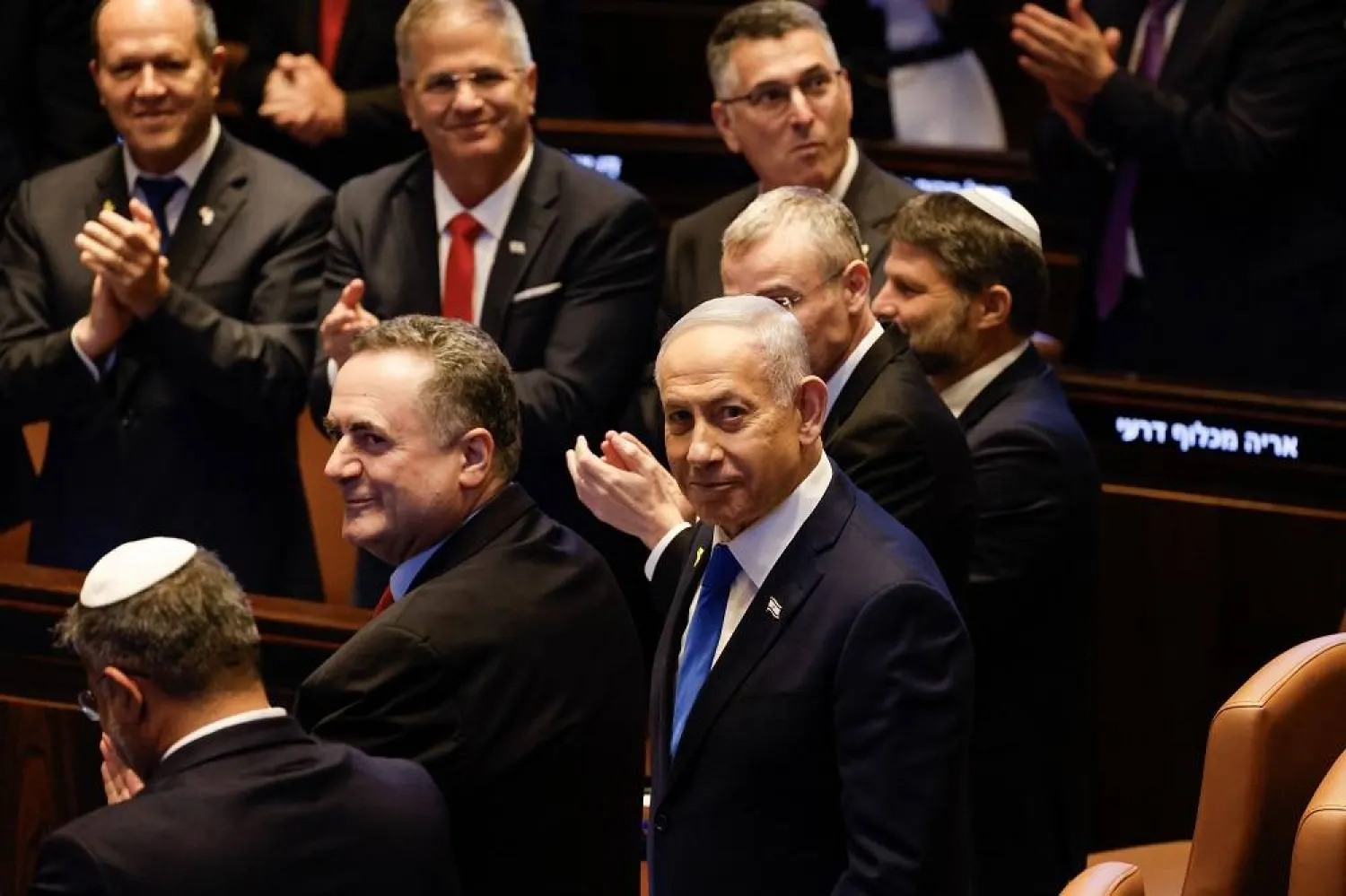 Israeli Prime Minister Benjamin Netanyahu reacts as he arrives for the US President's address to the Israeli parliament, the Knesset, in Jerusalem, 13 October 2025. (EPA) 