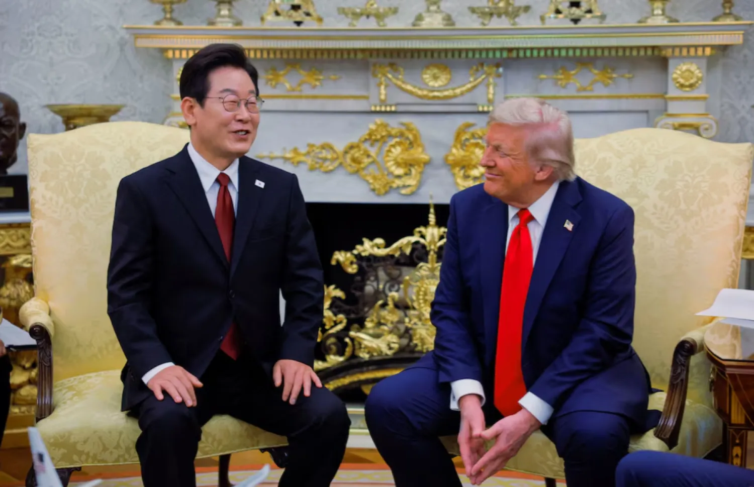 US President Donald Trump meets with South Korean President Lee Jae Myung at the Oval Office, at the White House, in Washington, D.C., US, August 25, 2025. REUTERS/Brian Snyder 