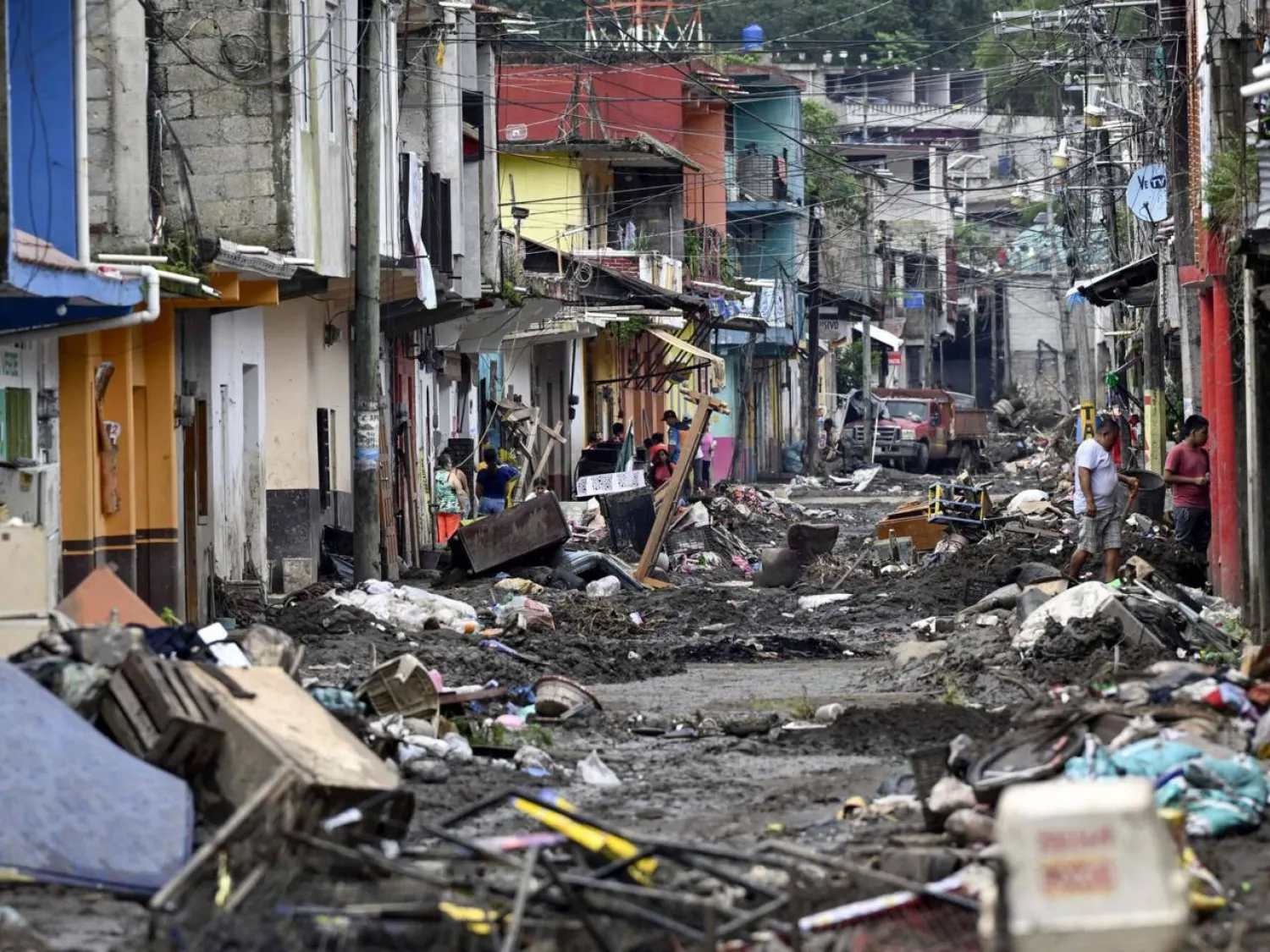 A street in the Mexican town of Huehuetla, where flooding caused by heavy rains caused widespread devastation. Alfredo Estrella / AFP
