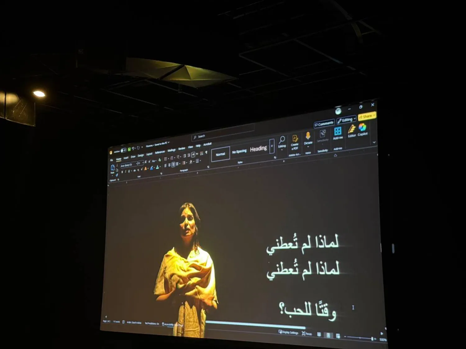 مشهد من مسرحية «فيلوميلا» حيث تتداخل لغة الإشارة مع الشِّعر والضوء (الشرق الأوسط)