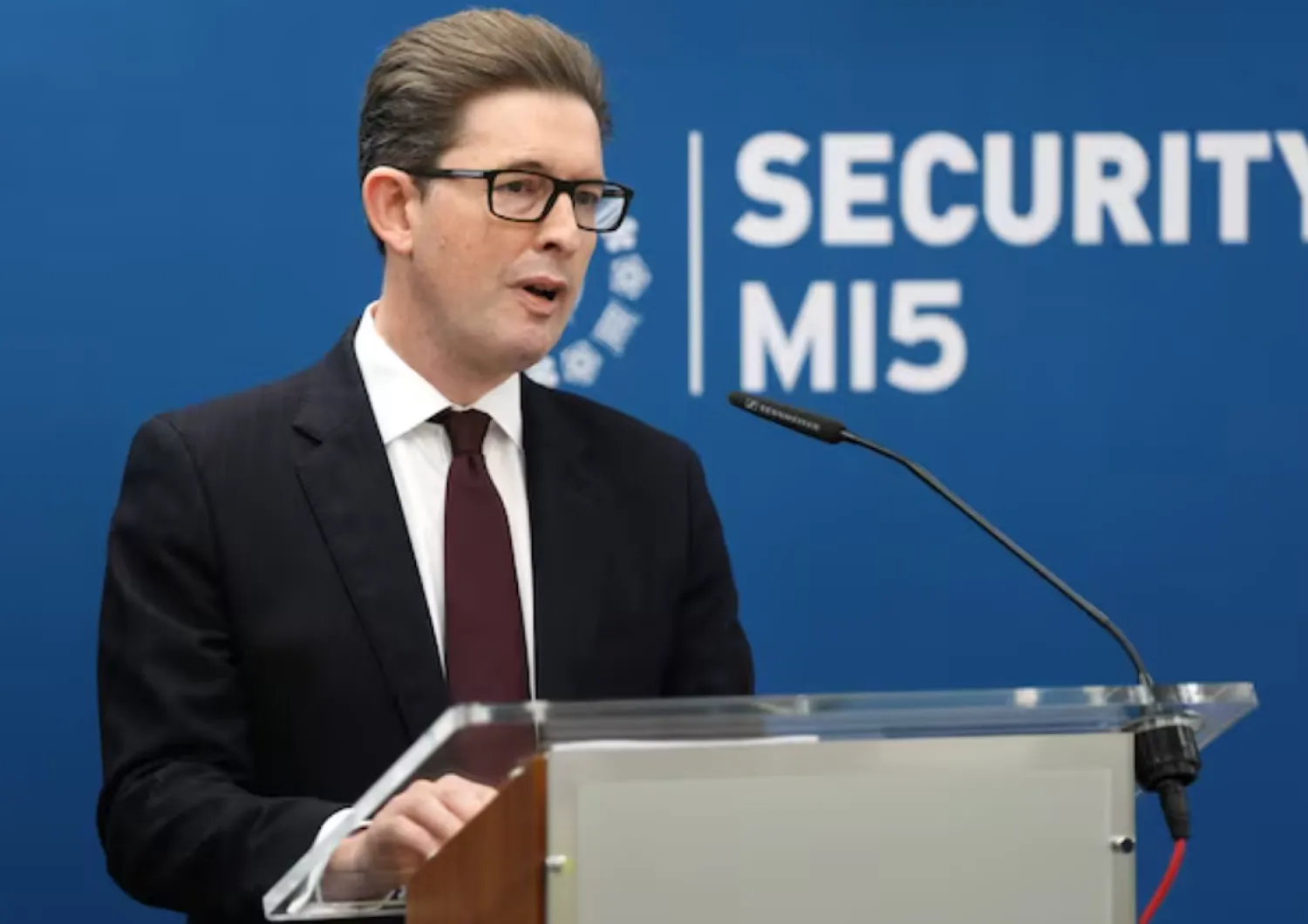 Director General of MI5 Ken McCallum delivers the annual Director General's Speech at Thames House, the headquarters of the UK's Security Service, in London, Britain, October 16, 2025. Jonathan Brady/Pool via REUTERS 