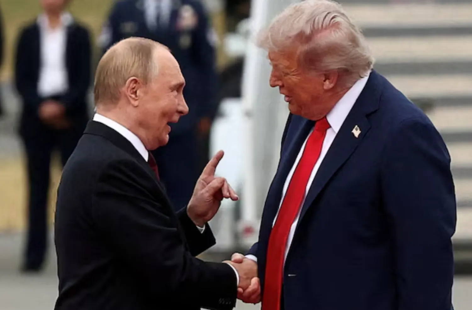 US President Donald Trump shakes hand with Russian President Vladimir Putin, as they meet to negotiate for an end to the war in Ukraine, at Joint Base Elmendorf-Richardson in Anchorage, Alaska, US, August 15, 2025. REUTERS