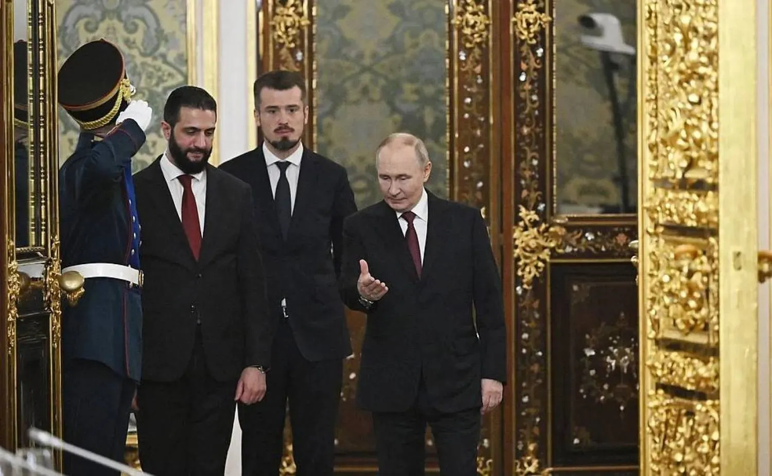 Russian President Vladimir Putin welcomes Syrian President Ahmed al-Sharaa at the Kremlin, Wednesday. (DPA)