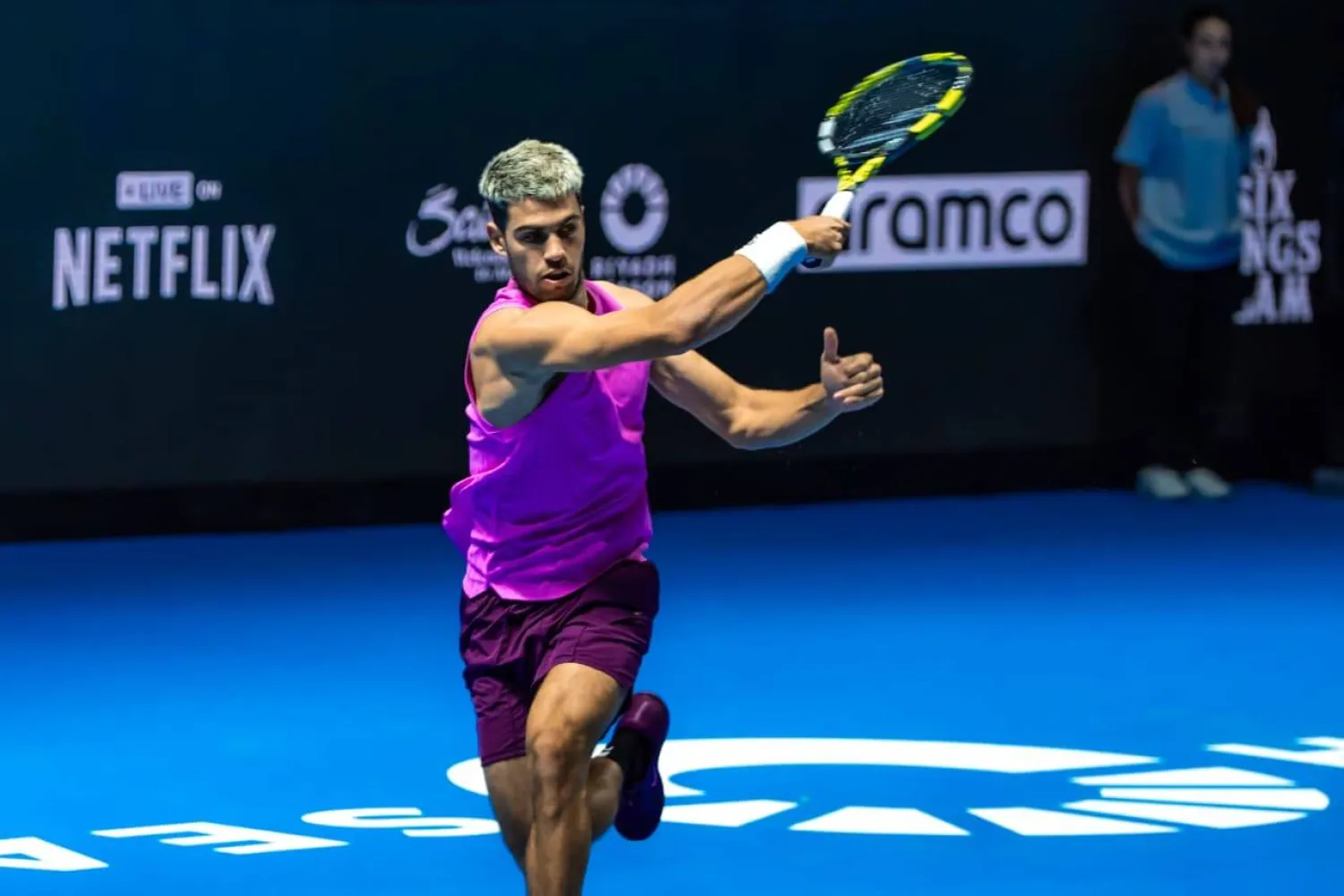 ألكاراس خلال مواجهت مع الأميركي فريتز (الشرق الأوسط)