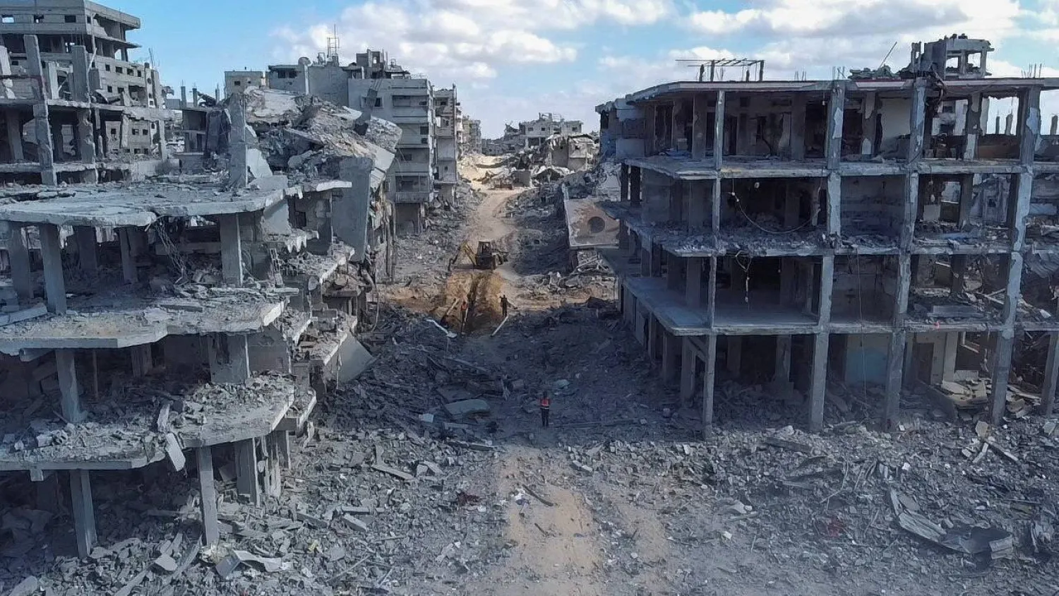 A drone view shows the destruction in a residential neighborhood, following the withdrawal of the Israeli forces from the area, amid a ceasefire between Israel and Hamas in Gaza, in Gaza City, October 18, 2025. REUTERS/Dawoud Abu Alkas