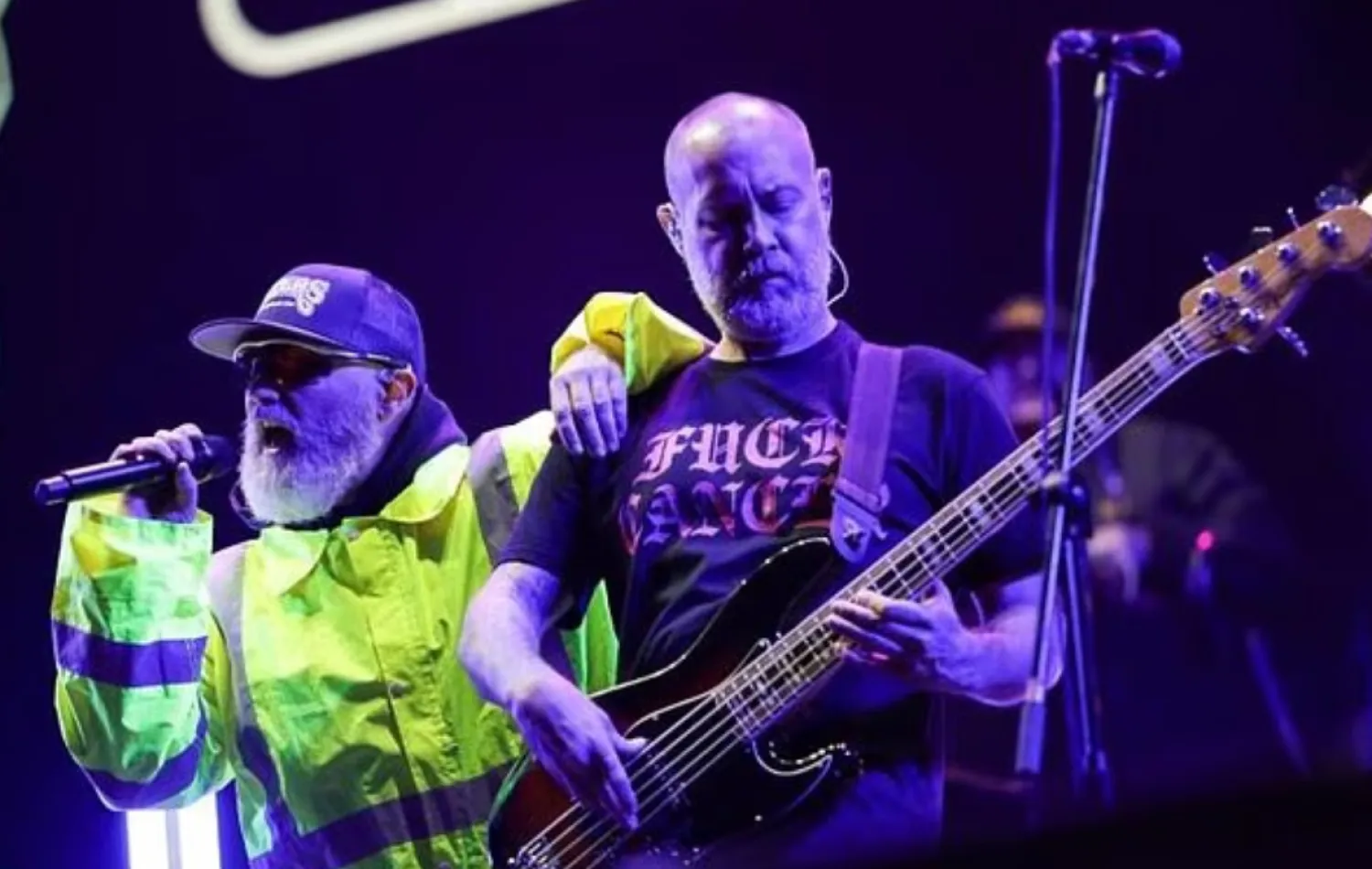 Fred Durst (L) and Sam Rivers from the US band "Limp Bizkit" perform in Bogota on March 21, 2024 - AFP