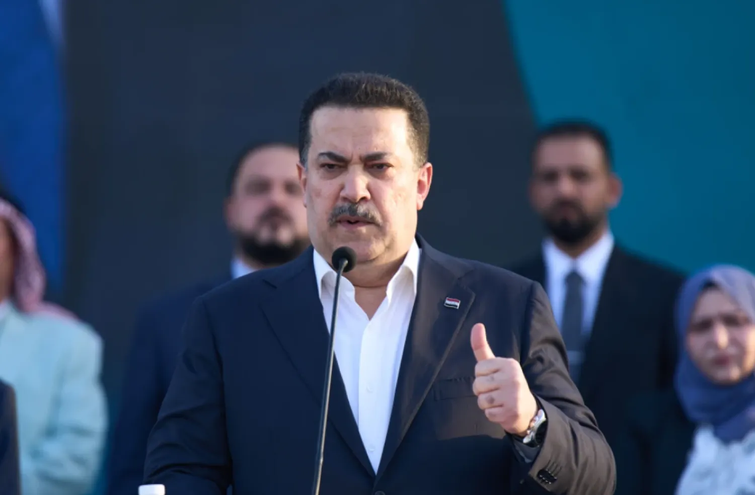 Iraqi Prime Minister Mohammed Shia al-Sudani speaks at his political block campaign rally before the parliamentary elections in Mosul, Iraq, Saturday, Oct. 18, 2025. (AP Photo/Hadi Mizban, file)

