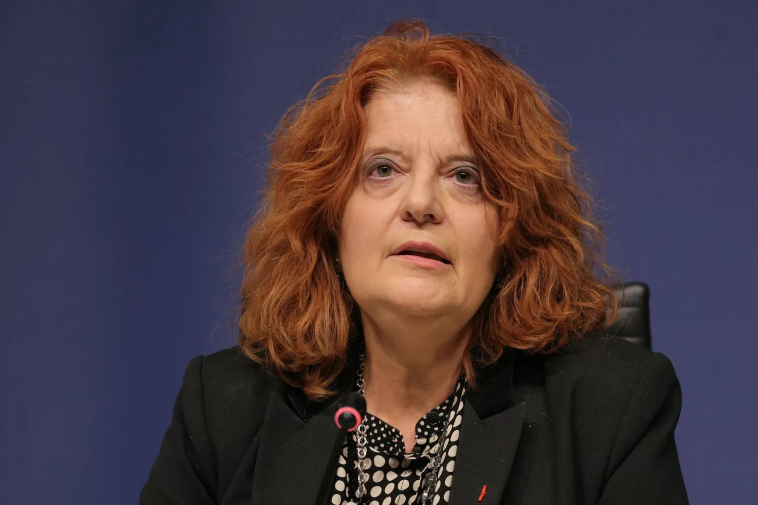 Paris Prosecutor Laure Beccuau addresses a press conference in Paris, on March 7, 2025. (AFP)