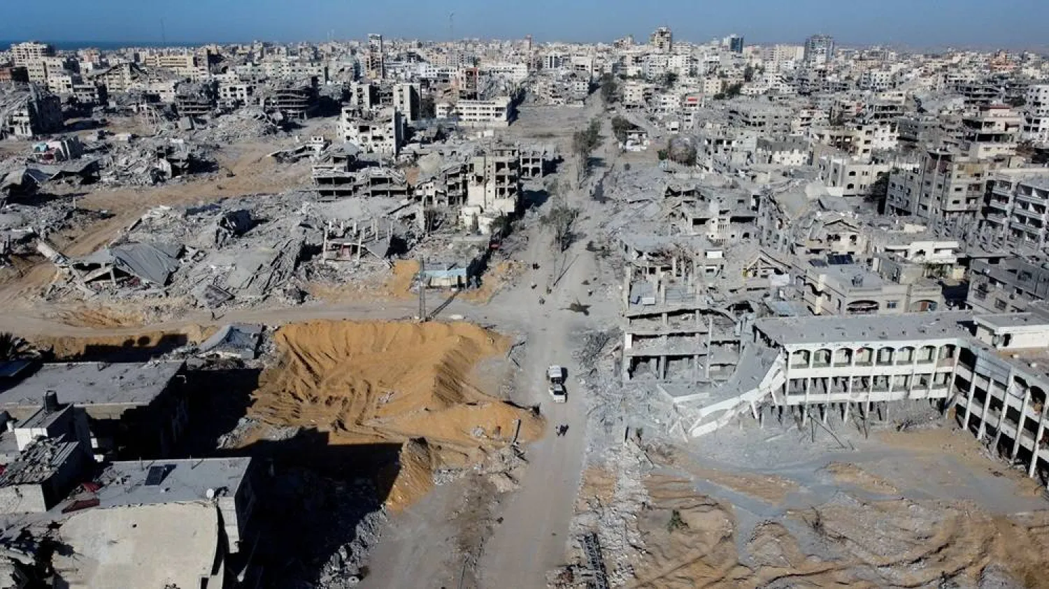  A drone view shows the destruction in a residential neighborhood, after the withdrawal of the Israeli forces from the area, amid a ceasefire between Israel and Hamas in Gaza, in Gaza City, October 21, 2025. (Reuters)