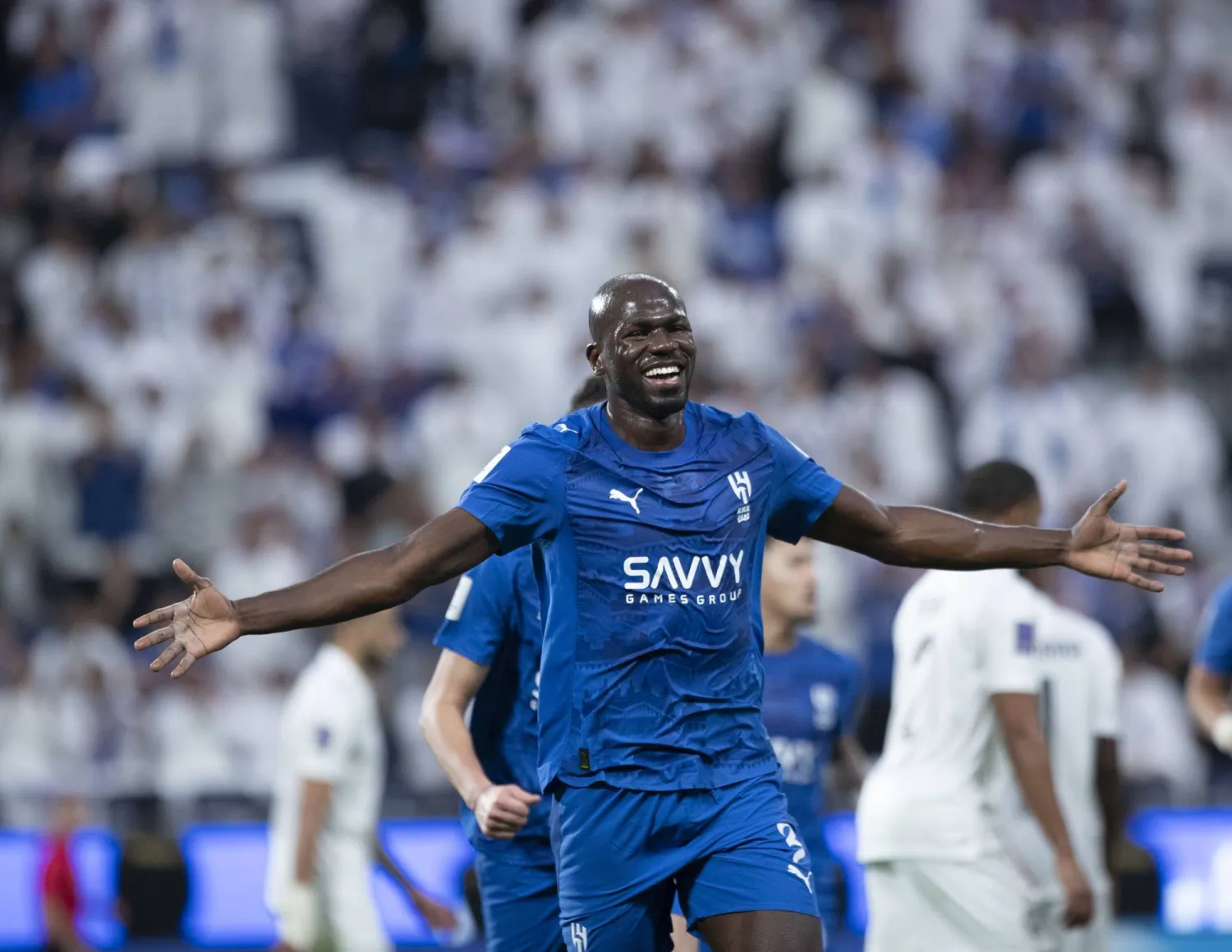 كوليبالي يحتفل بهدفه في شباك السد القطري (تصوير: يزيد السمراني) 