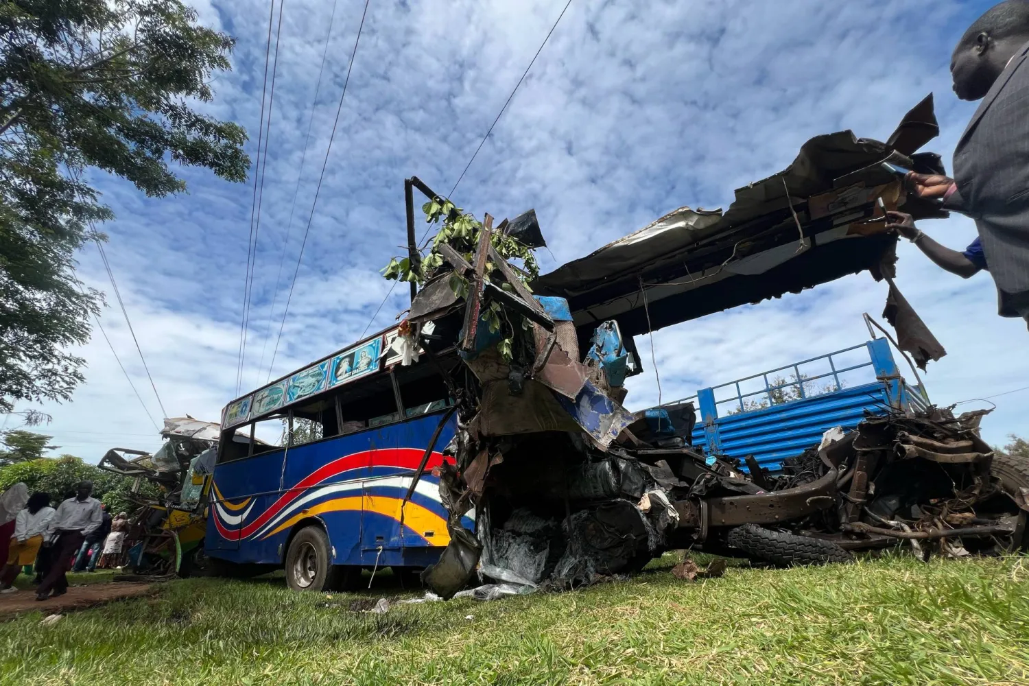A bus involved in a highway collision that left dozens dead near Gulu, northern Uganda, on Wednesday, Oct. 22, 2025. (AP)