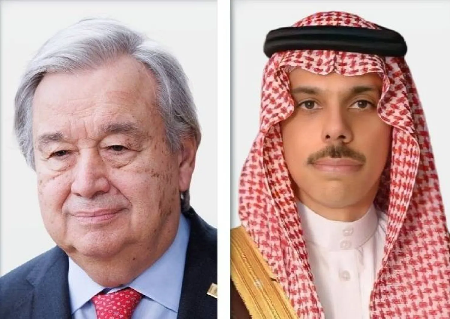شاهزاده فيصل بن فرحان، وزیر خارجه پادشاهی عربی سعودی، و آنتونیو گوترش، دبیرکل سازمان ملل (الشرق الأوسط)