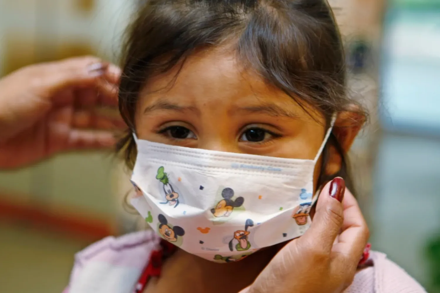 Lucile Packard Children’s Hospital at Stanford visitor Sheila Garcia, 3, wears before visiting a patient at the hospital in Palo Alto, Calif., Oct. 19, 2009. (AP Photo/Paul Sakuma, File)


