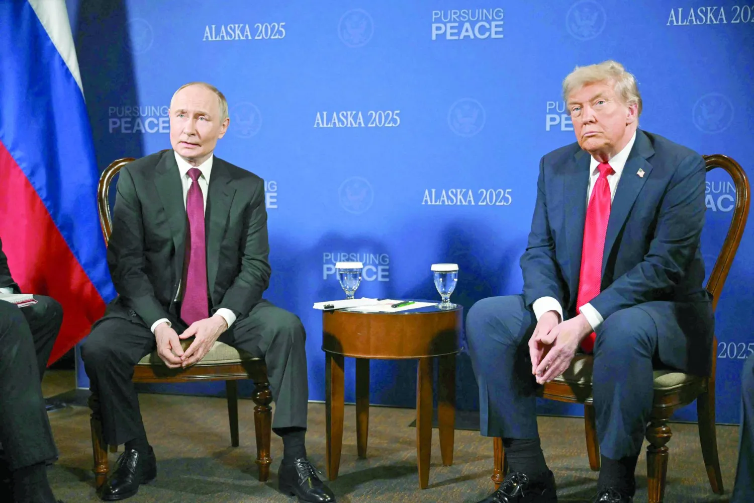 (FILES) US President Donald Trump and Russian President Vladimir Putin meet during a US-Russia summit on Ukraine at Joint Base Elmendorf-Richardson in Anchorage, Alaska, on August 15, 2025. (Photo by ANDREW CABALLERO-REYNOLDS / AFP)