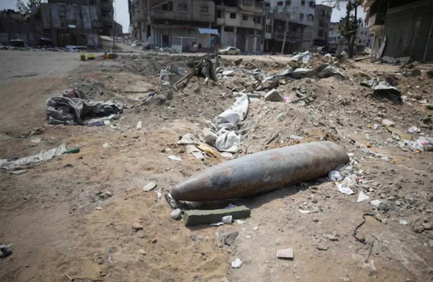 An unexploded missile fired by an Israeli aircraft lies among the rubble, amid the ongoing conflict between Israel and Hamas, in the northern Gaza Strip May 14, 2024. REUTERS/Dawoud Abu Alkas 