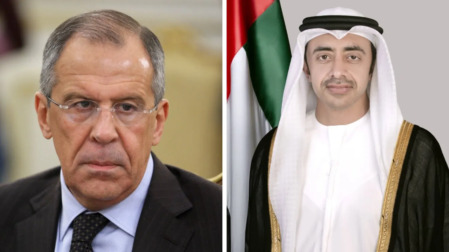 الشيخ عبد الله بن زايد وزير الخارجية الإماراتي وسيرغي لافروف وزير الخارجية الروسي (وام)