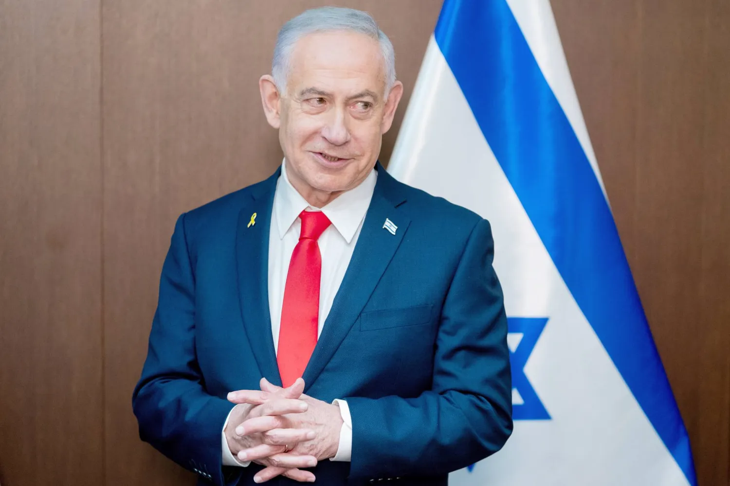 Israel's Prime Minister Benjamin Netanyahu speaks during a meeting with US Vice President JD Vance, at the Prime Minister's Office in Jerusalem, on Wednesday, Oct. 22, 2025. (Nathan Howard/The New York Times via AP, Pool)