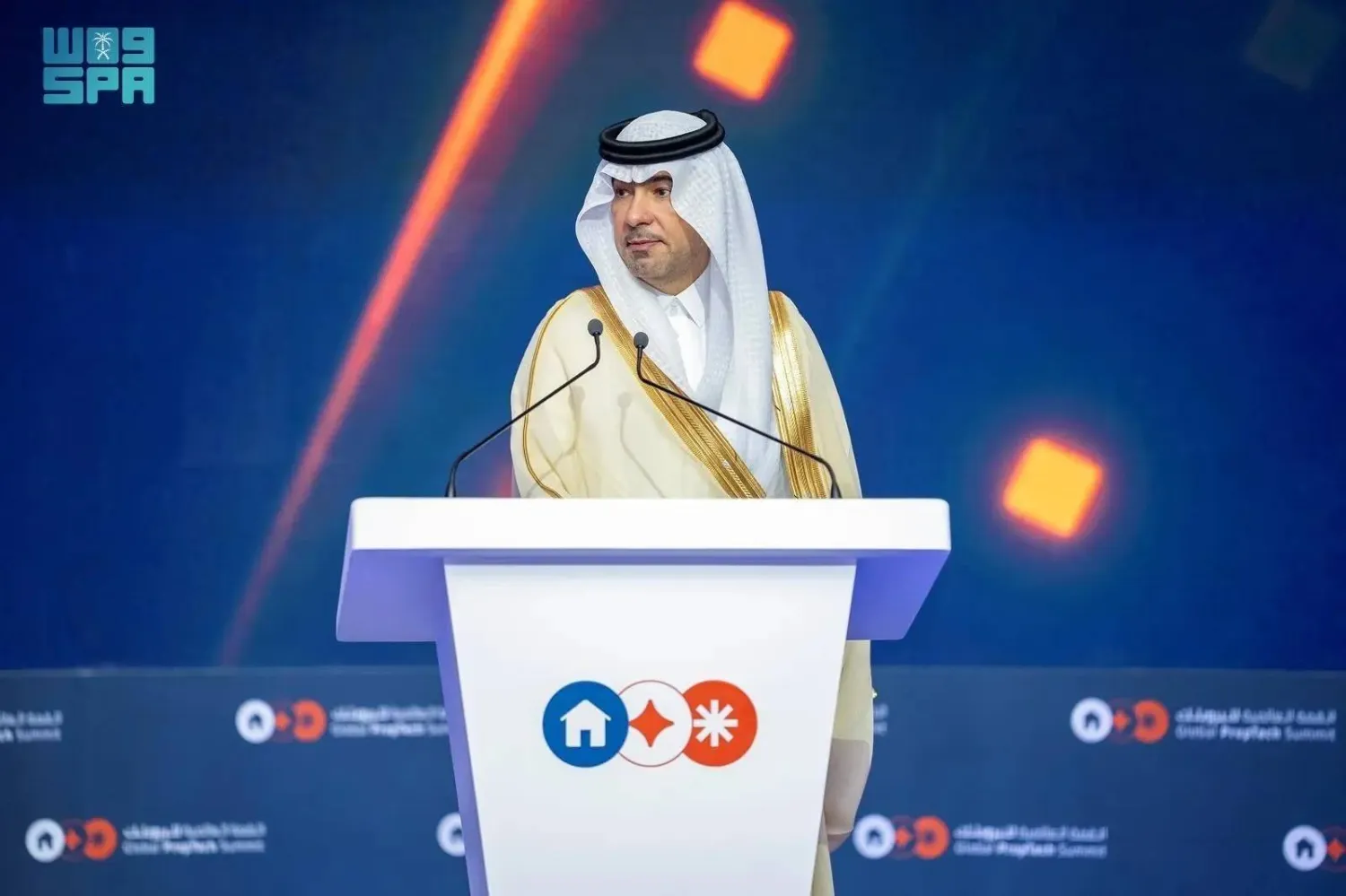 Saudi Minister of Municipalities and Housing and Chairman of the Board of Directors of the Real Estate General Authority Majed Al-Hogail at the launch of the summit in Riyadh. (SPA)