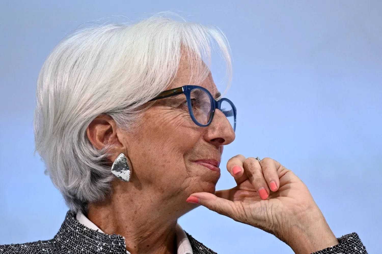 Christine Lagarde, President of the European Central Bank, attends a "Debate on the Global Economy: Shaping Economic Policies Amid a Shifting Global Landscape" during the IMF/World Bank annual meetings at the IMF headquarters in Washington, DC,  on October 16, 2025. (Photo by Brendan SMIALOWSKI / AFP)