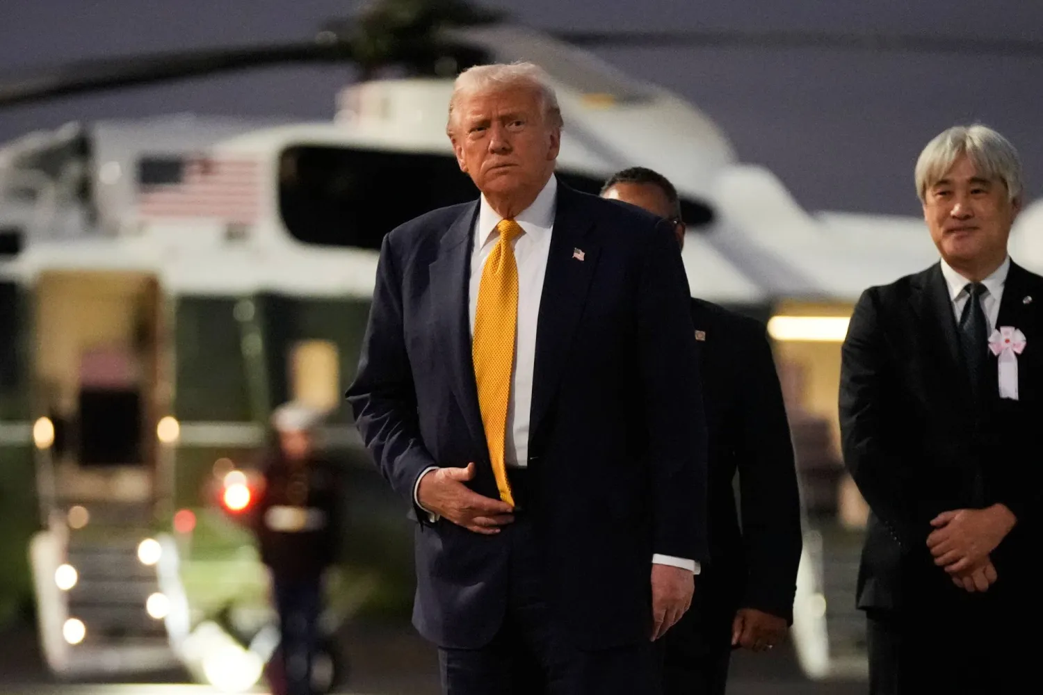 President Donald Trump arrives at Haneda Airport in Tokyo, Japan, Monday, Oct. 27, 2025. (AP Photo/Mark Schiefelbein)