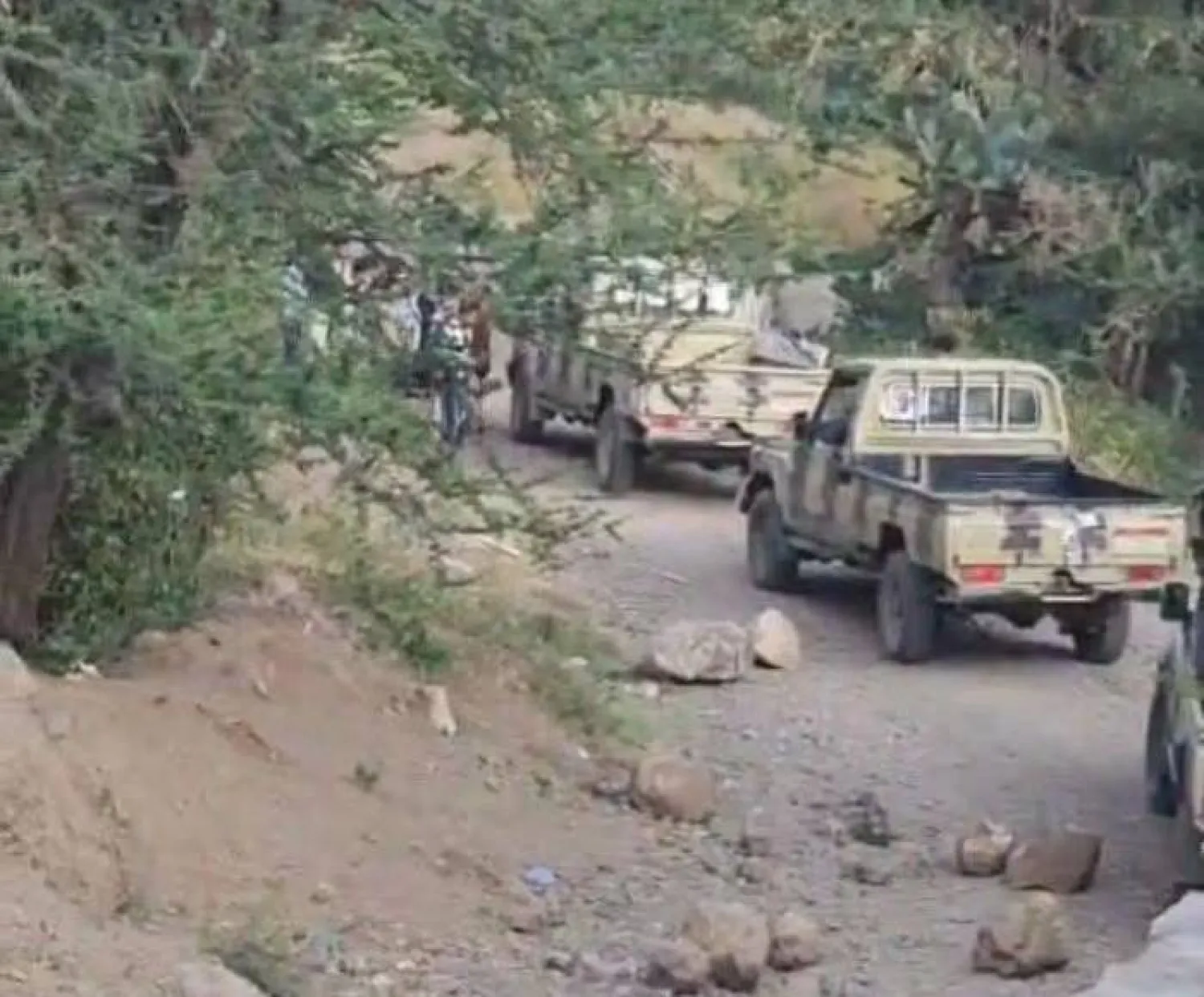 دوريات عسكرية حوثية لدى وصولها لإحدى القرى في إب (فيسبوك)