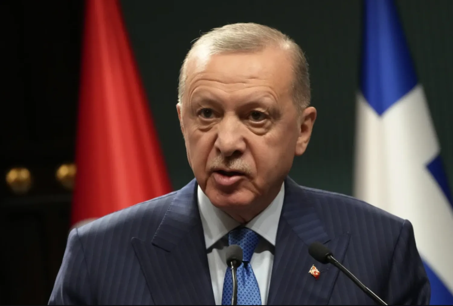 FILE - Turkish President Recep Tayyip Erdogan speaks during a news conference in Ankara, Türkiye, Monday, May 13, 2024. (AP Photo/Burhan Ozbilici, File)

